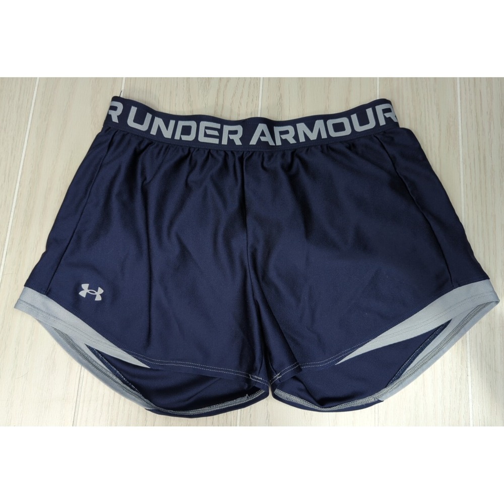 Under Armour women S Small blue gray trim athletic running shorts 2.75" inseam